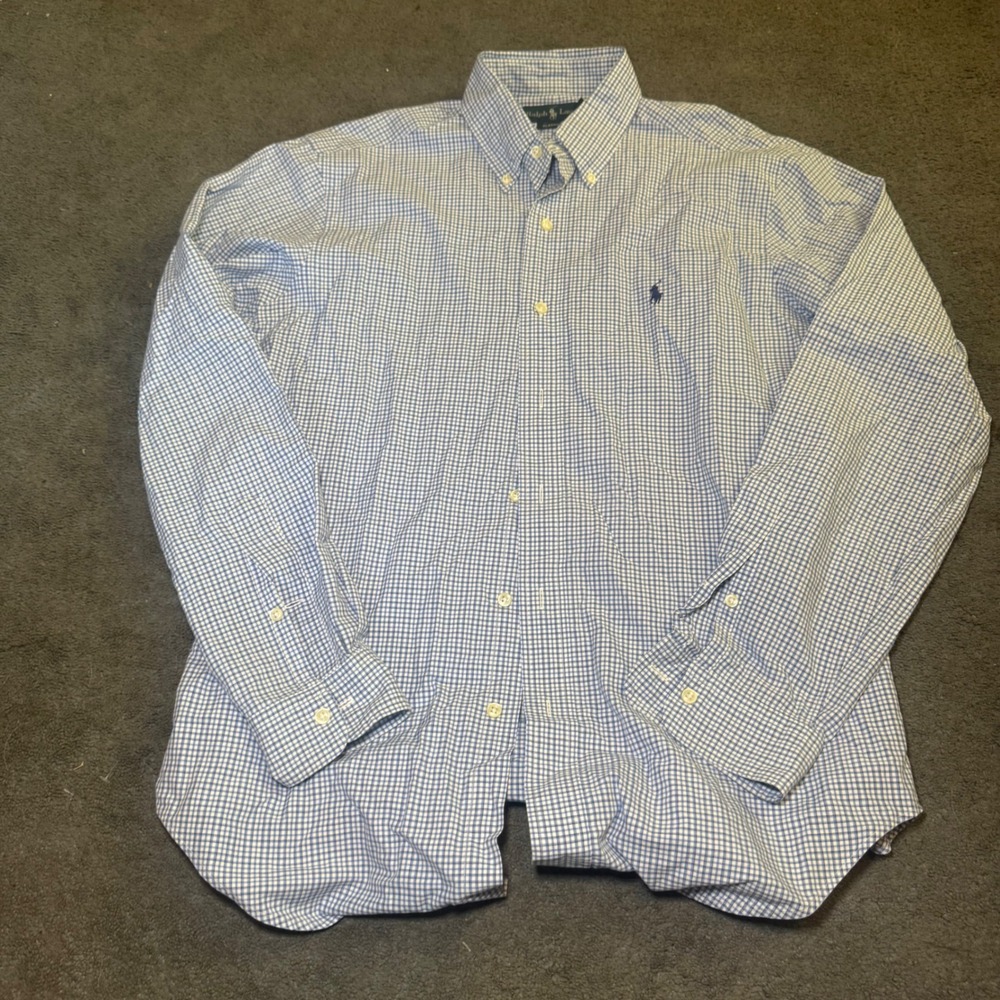 Ralph Lauren Mens Classic Fit Gingham Button Down Shirt Blue White Size M